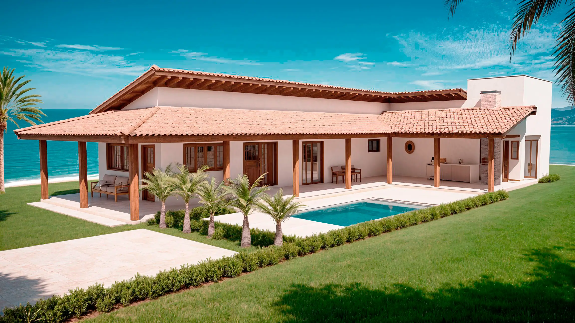 casa em L com piscina