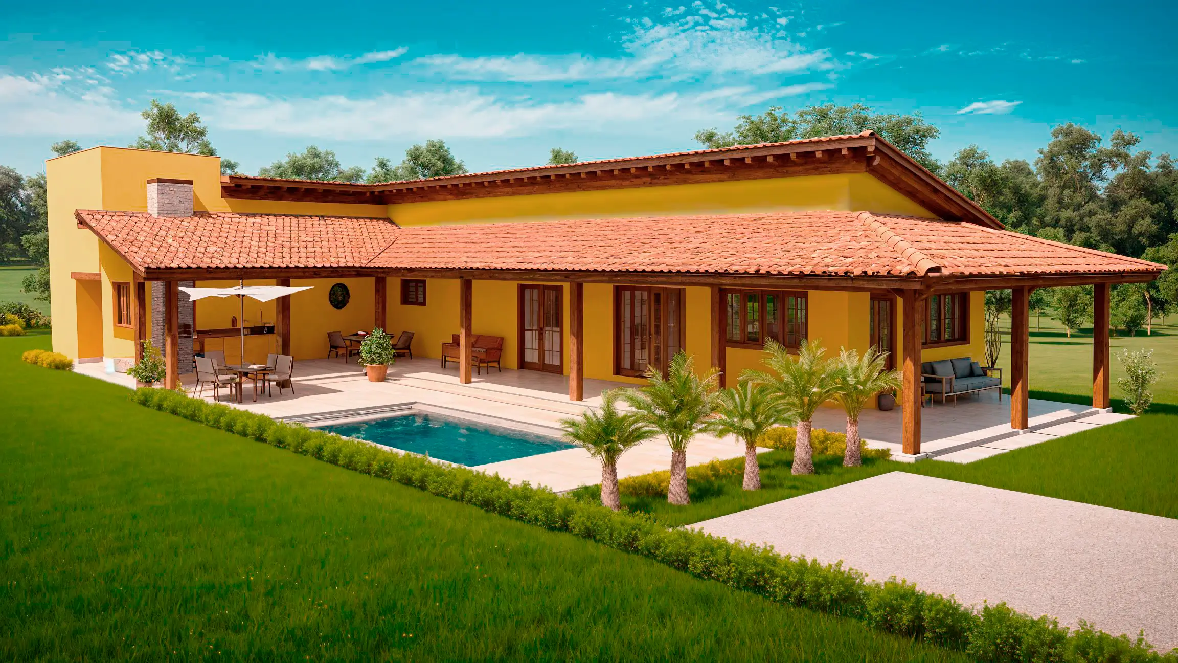 planta casa de campo em L