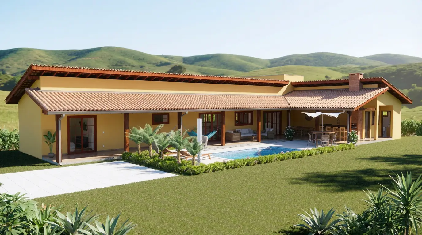 Casa de Campo em L com Piscina