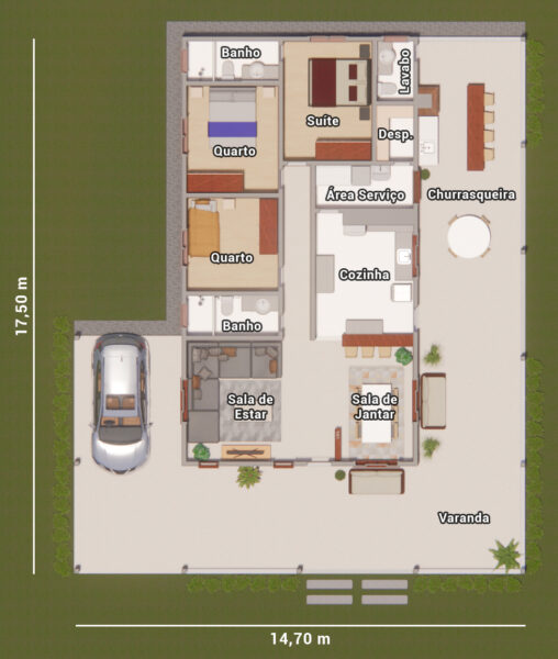 planta casa de sítio com varanda