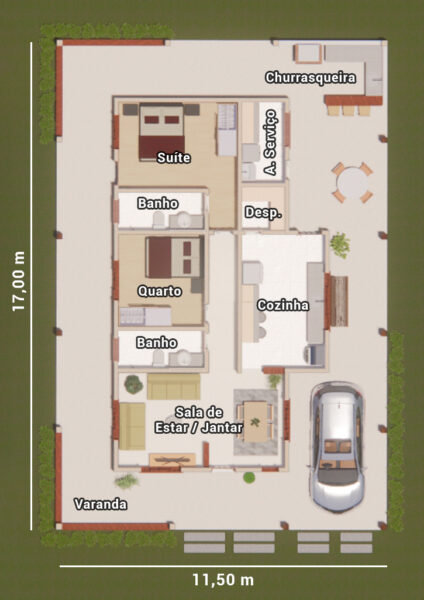 planta casa de sítio 2 quartos