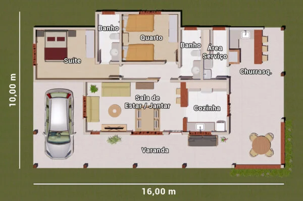 planta casa de campo 2 quartos