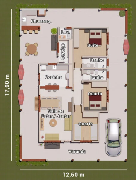 planta de casa de sítio com varanda