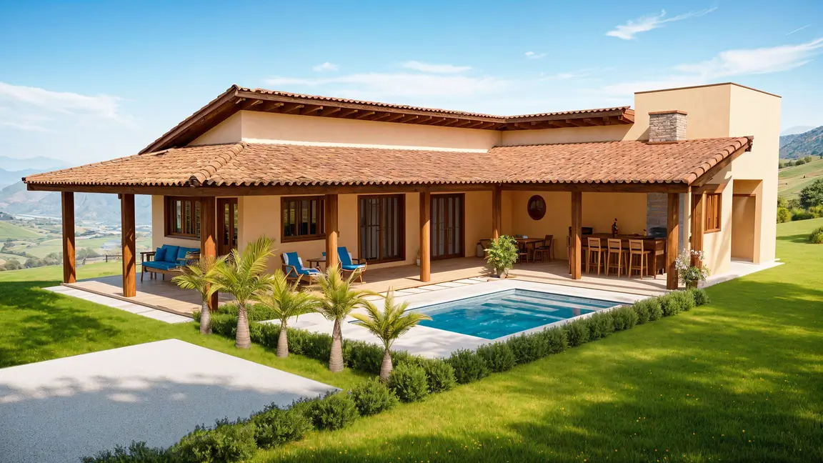 casa em L com piscina