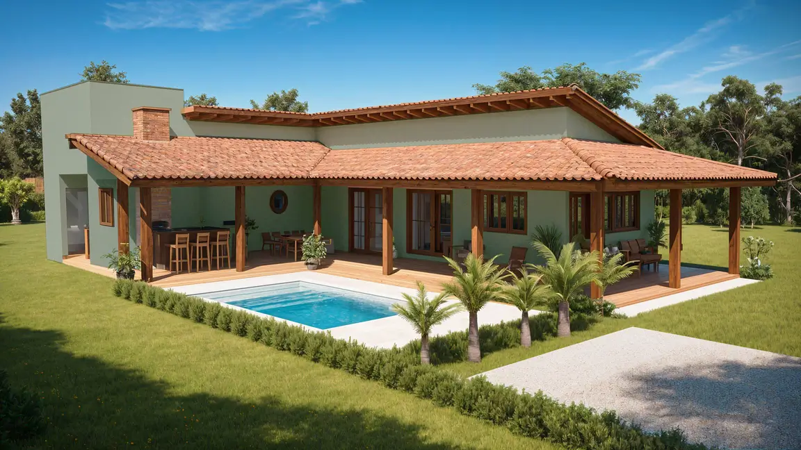 projeto casa em L com piscina