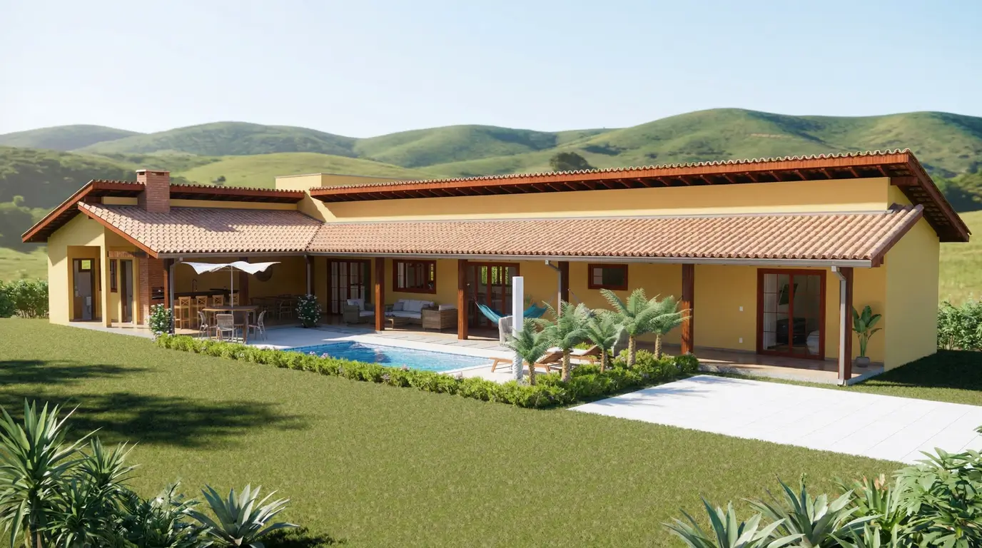 Casa de Campo em L com Piscina