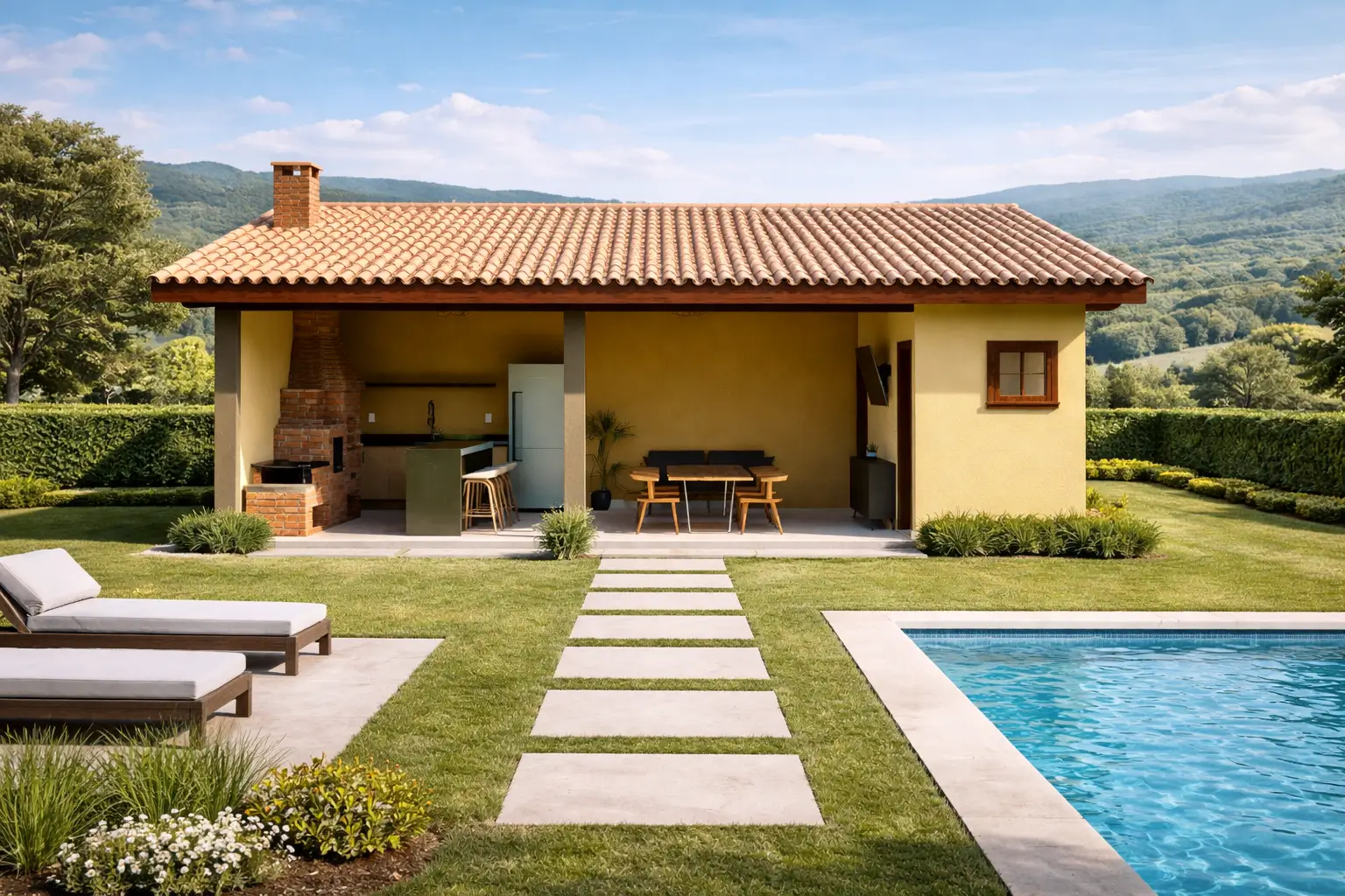 edícula simples com piscina