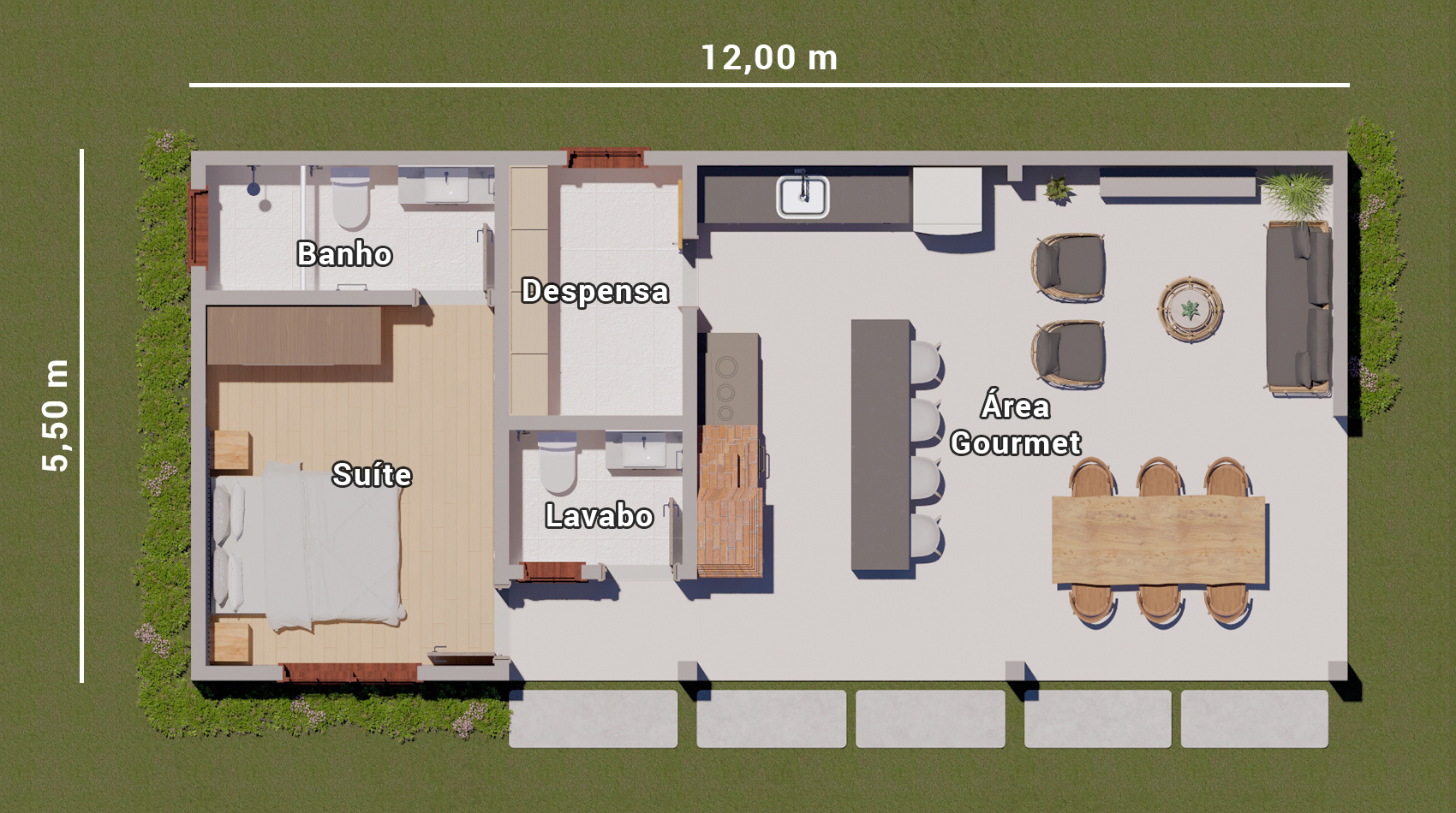 planta baixa de edícula com 1 quarto